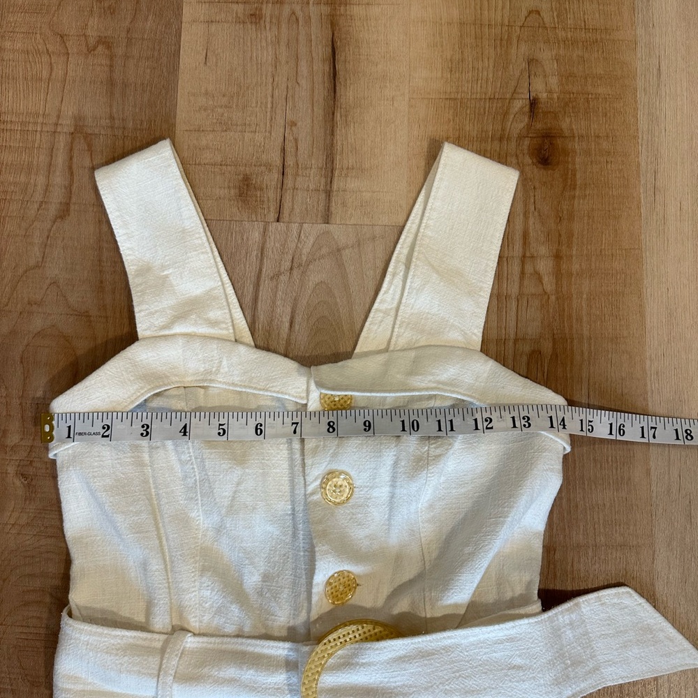 Anthropologie Button Front Belted Wide Leg Crop Jumpsuit Cream Size 00 Linen - Picture 9 of 16
